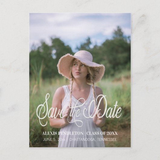 Cute Afstuderen Save the Date Girl Photo Briefkaart (Voorkant)