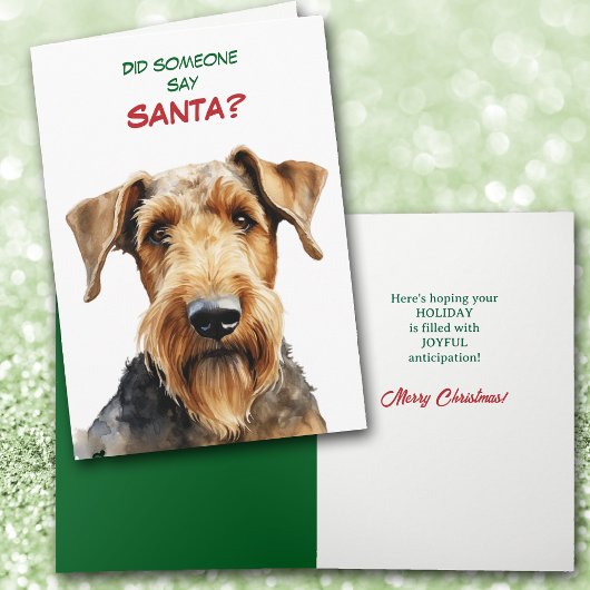 Cute Airedale Terrier Dog Looks for Santa Feestdagen Kaart