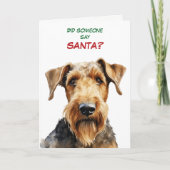 Cute Airedale Terrier Dog Looks for Santa Feestdagen Kaart (Voorkant)