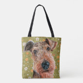 Cute Airedale Terrier en Green Flower Pattern Tote Bag (Achterkant)