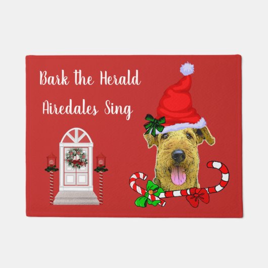Cute Airedale Terrier Kerstmis Deurmat (Voorkant)