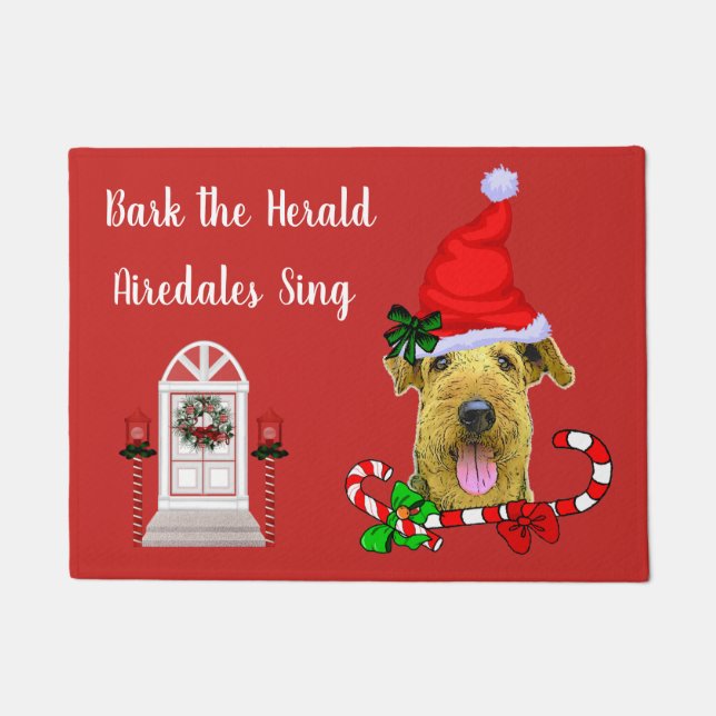 Cute Airedale Terrier Kerstmis Deurmat (Voorkant)