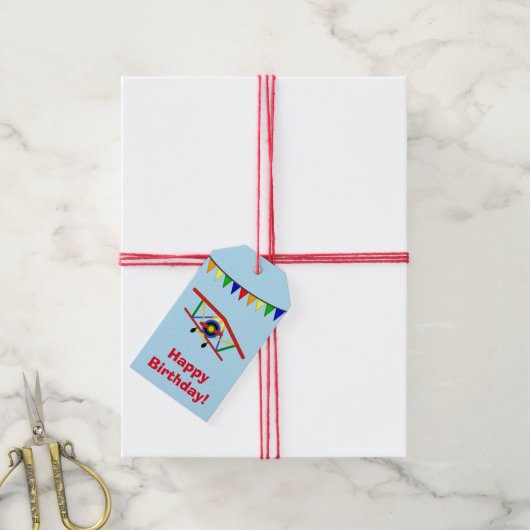 Cute Airplane Birthday Cadeaulabel (Met Touw)