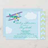 Cute Airplane Boy Baby shower Invitation Kaart (Voorkant / Achterkant)