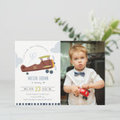 Cute Airplane Cloud Heart Photo Birthday Invite Bedankkaart (Staand voorkant)