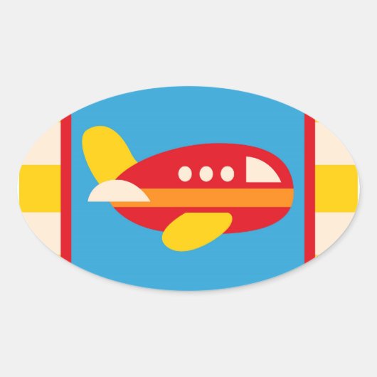 Cute Airplane Transportation Theme Kinder Gifts Ovale Sticker (Voorkant)