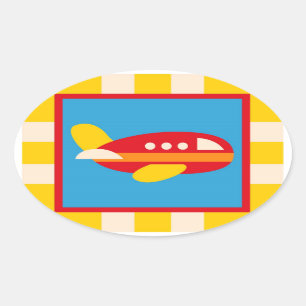Cute Airplane Transportation Theme Kinder Gifts Ovale Sticker