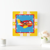 Cute Airplane Transportation Theme Kinder Gifts Vierkante Klok (Huis)