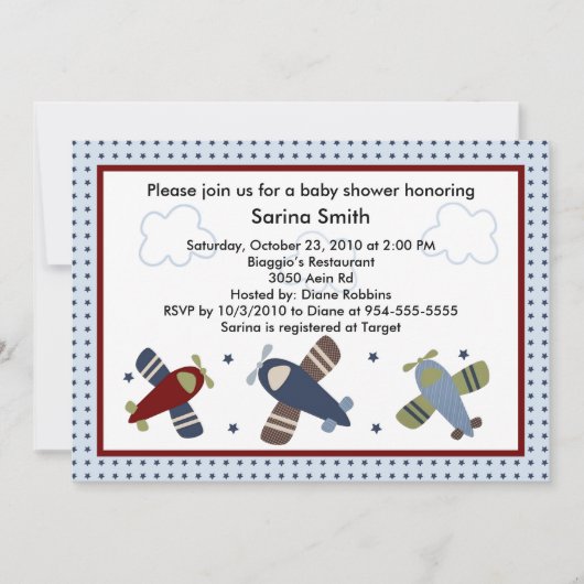 Cute Airplanes Baby Shower Invitations Kaart (Voorkant)