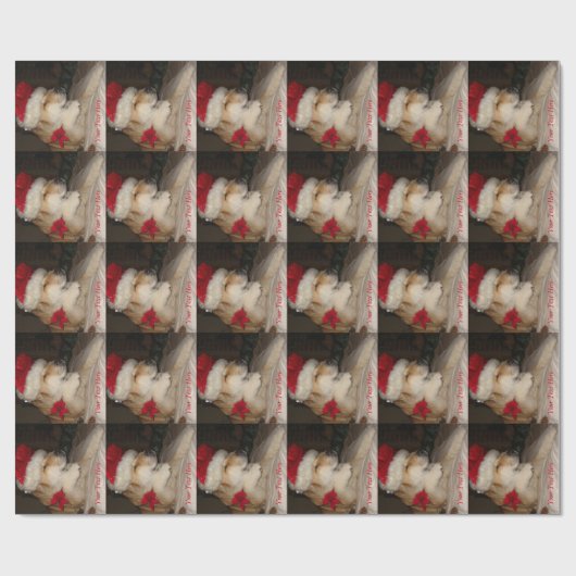 Cute akita dog geeft paw santa hat cone kermas cadeaupapier (Vlak)