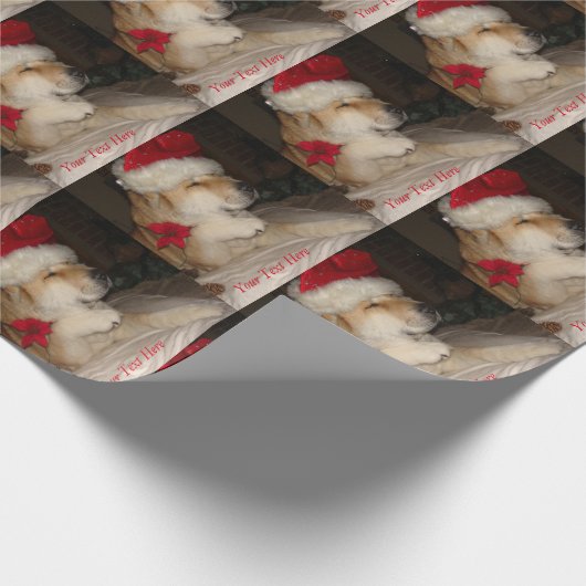 Cute akita dog geeft paw santa hat cone kermas cadeaupapier (Hoek)