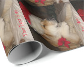 Cute akita dog geeft paw santa hat cone kermas cadeaupapier (Rol Hoek)