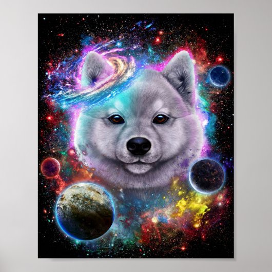 Cute Akita Dog in Space | Galaxy Print (Voorkant)