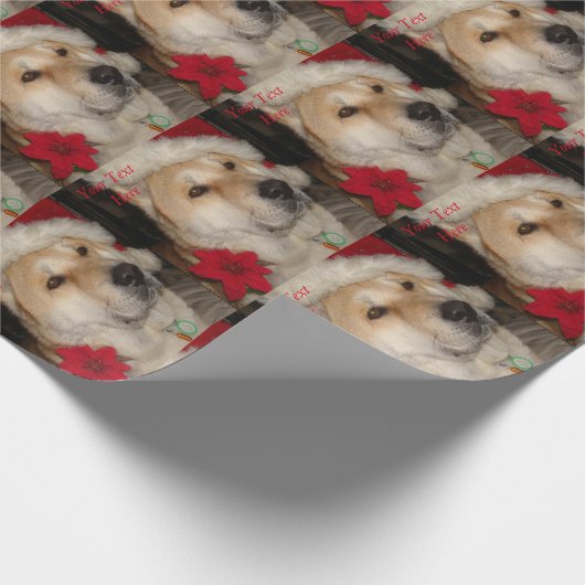 Cute akita dog red santa hat pointsettia kermas cadeaupapier (Hoek)