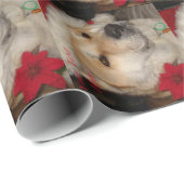 Cute akita dog red santa hat pointsettia kermas cadeaupapier (Rol Hoek)