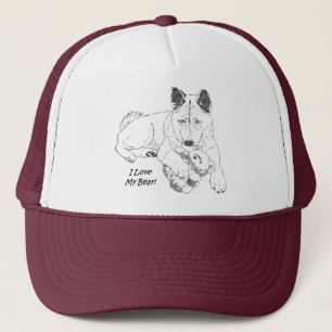 Cute akita en teddy beer dog art maroon trucker pet