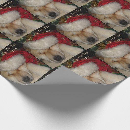 Cute akita hond slaapt santa hat tinsel kermas cadeaupapier (Hoek)