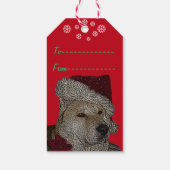 Cute akita in red santa hat kerstdog cadeaulabel (Achterkant)