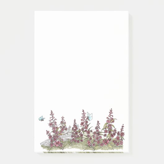 Cute Alaska Fireweed w. Butterflies Post It Notes (Voorkant)