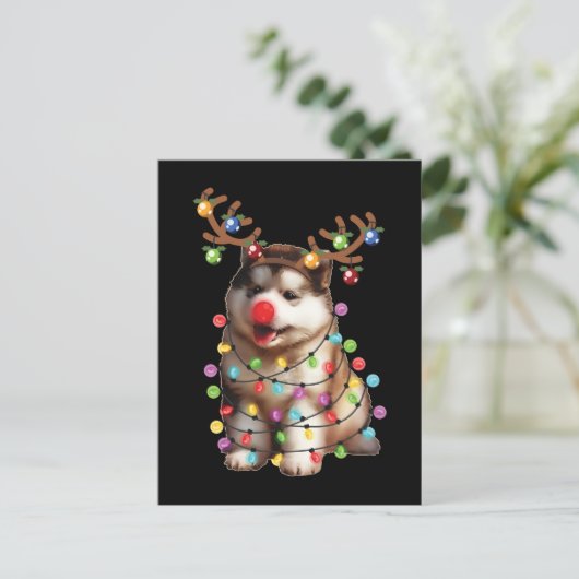 Cute Alaskan Malamute Dog kerstfeestcadeaus Briefkaart (Staand voorkant)