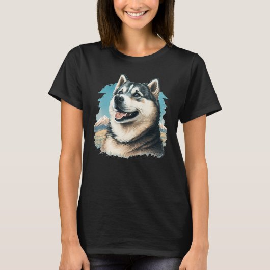 Cute Alaskan Malamute Dog on Alaskan Malamute 2 T-shirt (Voorkant)