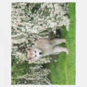 Cute Alaskan Malamute Dog Puppy in Flowers Photo Fleece Deken (Voorkant)
