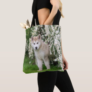 Cute Alaskan Malamute Dog Puppy in Flowers Photo Tote Bag