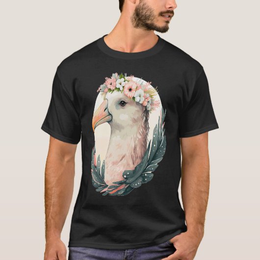 Cute Albatross Bird Flower Crown Floral Tropical B T-shirt (Voorkant)