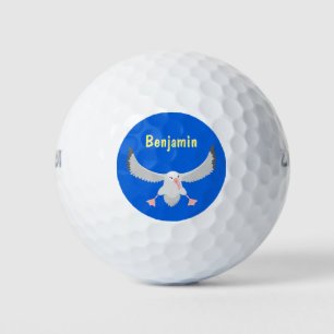 Cute albatross vogelvliegende cartoon illustratie golfballen