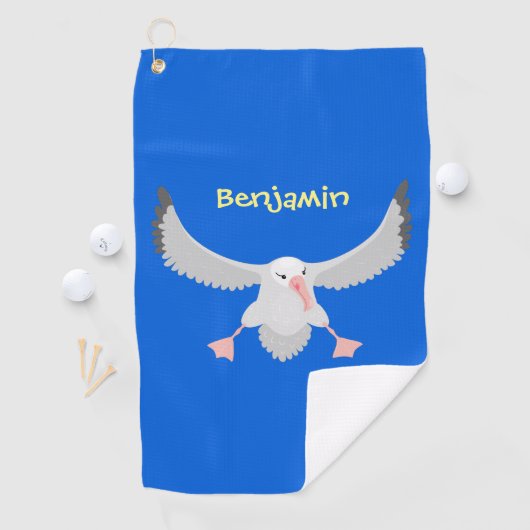 Cute albatross vogelvliegende cartoon illustratie golfhanddoek (Insitu)