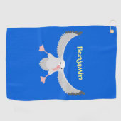Cute albatross vogelvliegende cartoon illustratie golfhanddoek (Horizontaal)