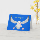 Cute albatross vogelvliegende cartoon illustratie kaart (Gele Bloem)