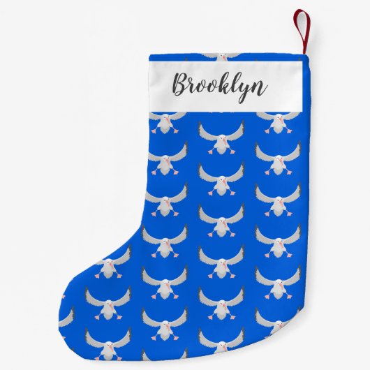 Cute albatross vogelvliegende cartoon illustratie kleine kerstsok (Achterkant)