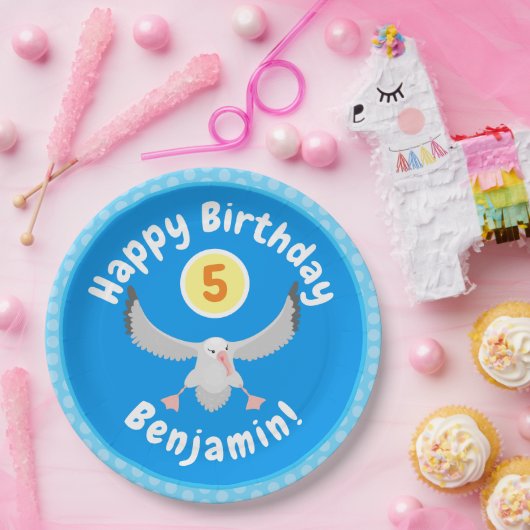 Cute albatross vogelvliegende cartoon illustratie papieren bordje (Feest)