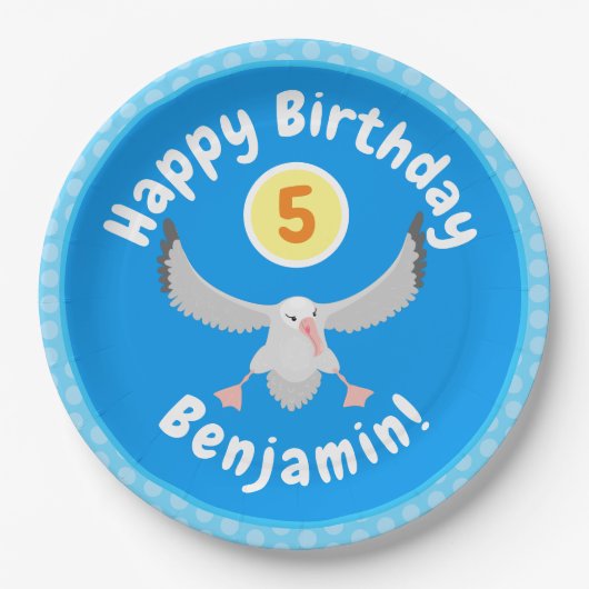 Cute albatross vogelvliegende cartoon illustratie papieren bordje (Voorkant)