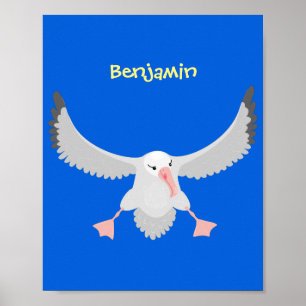 Cute albatross vogelvliegende cartoon illustratie poster