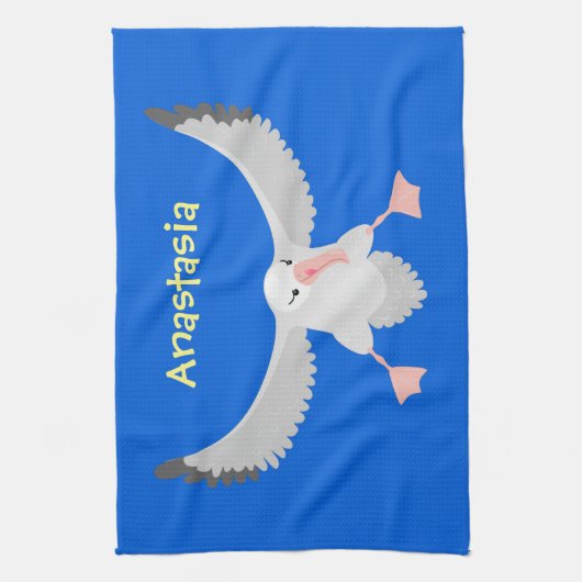 Cute albatross vogelvliegende cartoon illustratie theedoek (Verticaal)