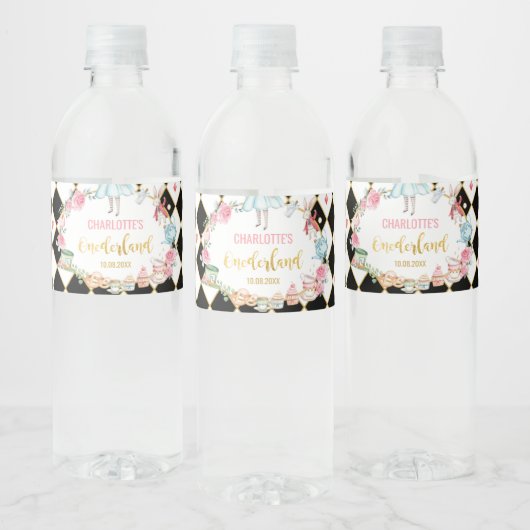 Cute Alice in Onederland Birthday Party Favors Waterfles Etiket (Flessen)