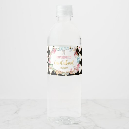 Cute Alice in Onederland Birthday Party Favors Waterfles Etiket (Voorkant)