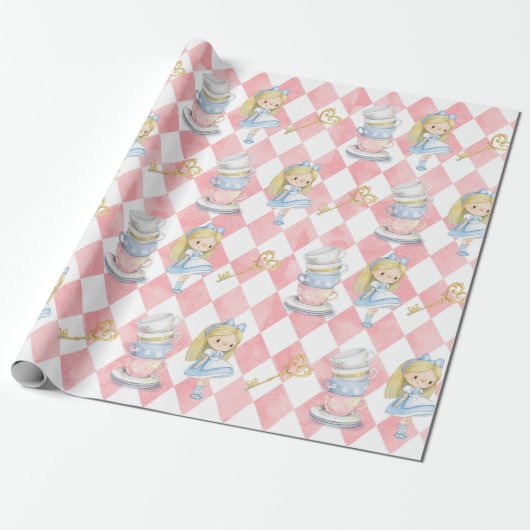 Cute Alice in Wonderland Gift Wrapping Paper Cadeaupapier (Uitgerold)