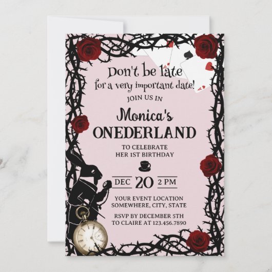 Cute Alice in Wonderland Girl 1st Birthday Pink Kaart (Voorkant)