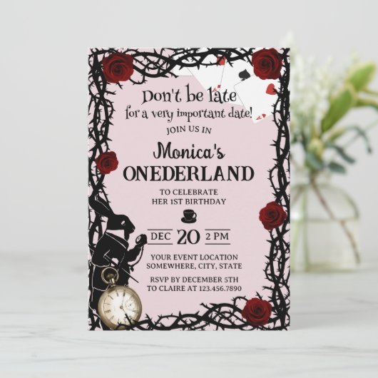 Cute Alice in Wonderland Girl 1st Birthday Pink Kaart (Staand voorkant)