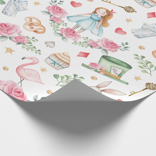Cute Alice in Wonderland Mad Hatter Tea Party Cadeaupapier (Hoek)