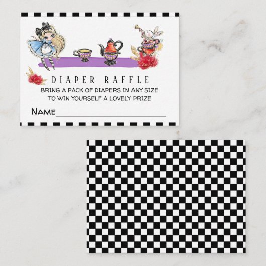 *~* Cute Alice in Wonderland Shower Diaper Raffle Informatiekaartje (Voorkant / Achterkant)