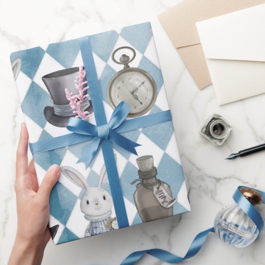 Cute Alice in Wonderland Slate Blue Wrapping Paper Cadeaupapier (Geschenken)