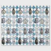 Cute Alice in Wonderland Slate Blue Wrapping Paper Cadeaupapier (Vlak)