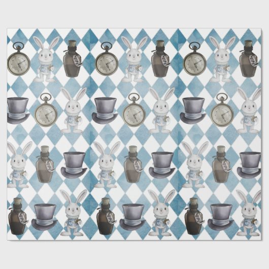 Cute Alice in Wonderland Slate Blue Wrapping Paper Cadeaupapier (Vlak)