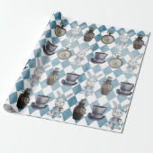 Cute Alice in Wonderland Slate Blue Wrapping Paper Cadeaupapier (Uitgerold)