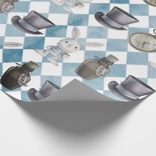 Cute Alice in Wonderland Slate Blue Wrapping Paper Cadeaupapier (Hoek)