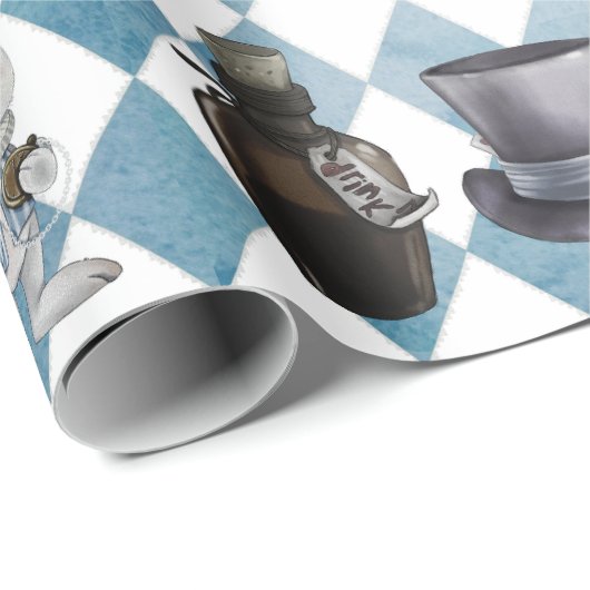 Cute Alice in Wonderland Slate Blue Wrapping Paper Cadeaupapier (Rol Hoek)